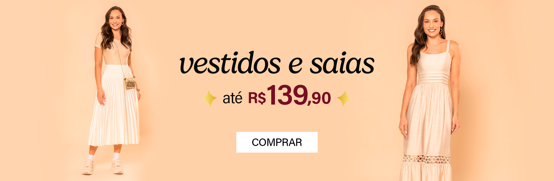Vestidos e saias até $139,90