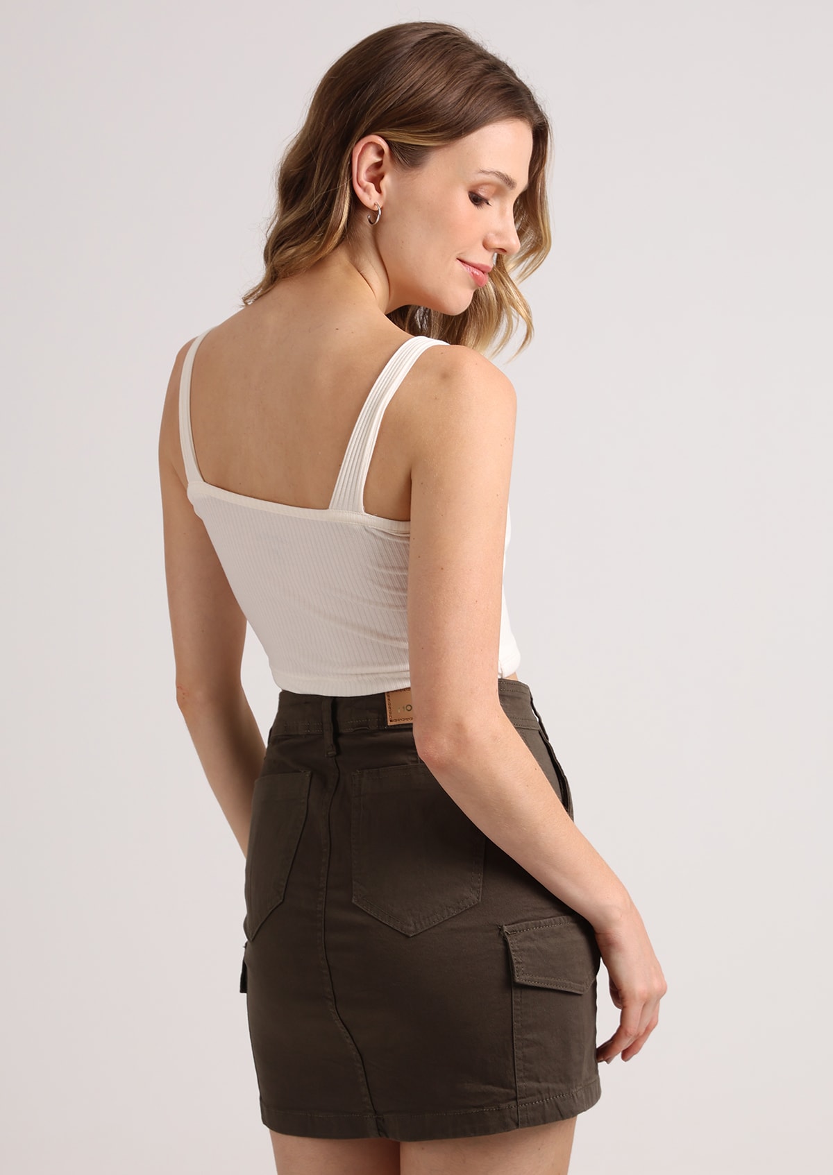 Blusa Cropped Canelada Off-White - Monjuá