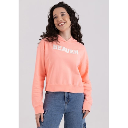 Blusão em Moletom Salmão Estampado com Capuz Monjuá