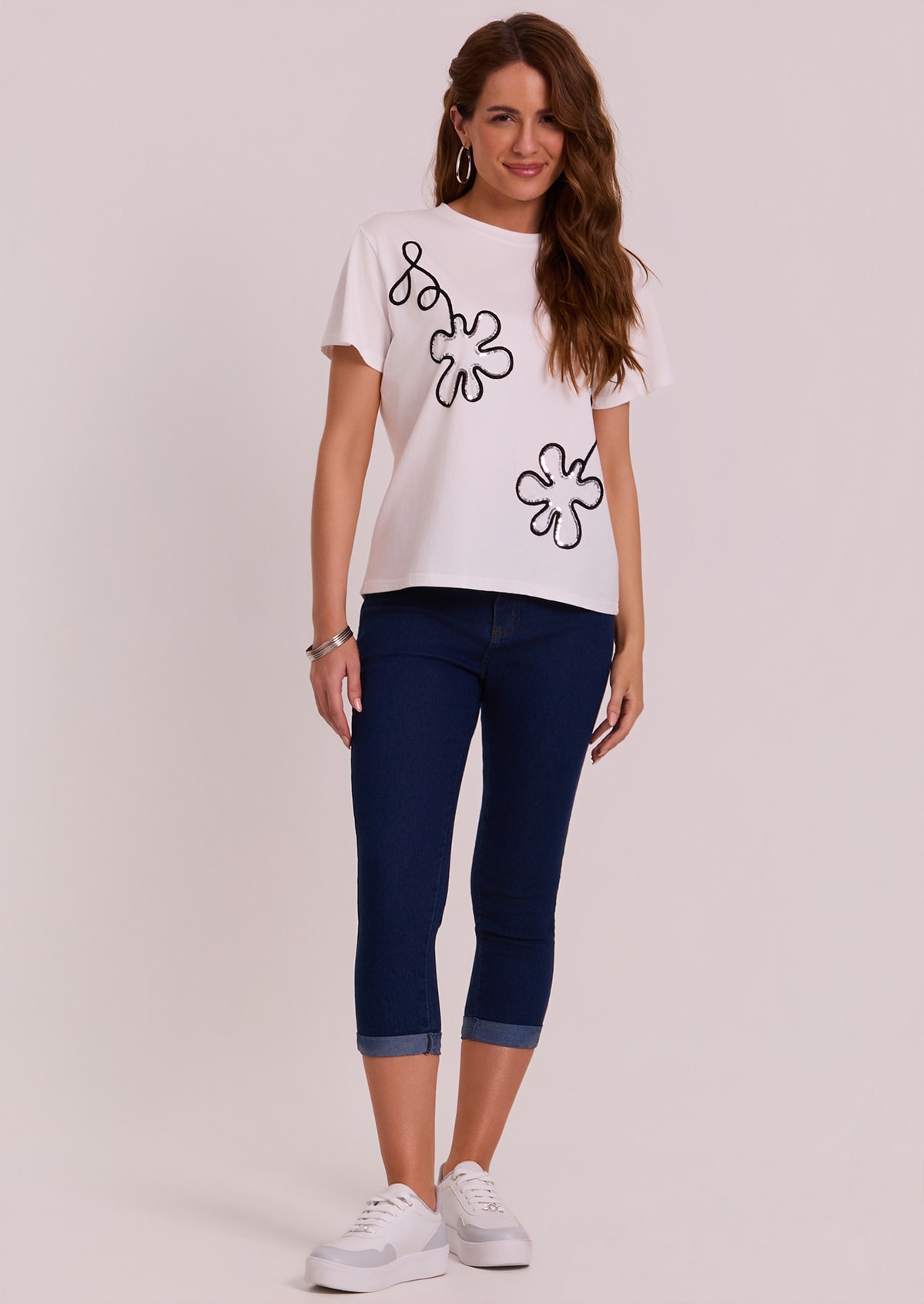 Calça Capri Jeans Escuro com Barra Dobrada - Monjuá
