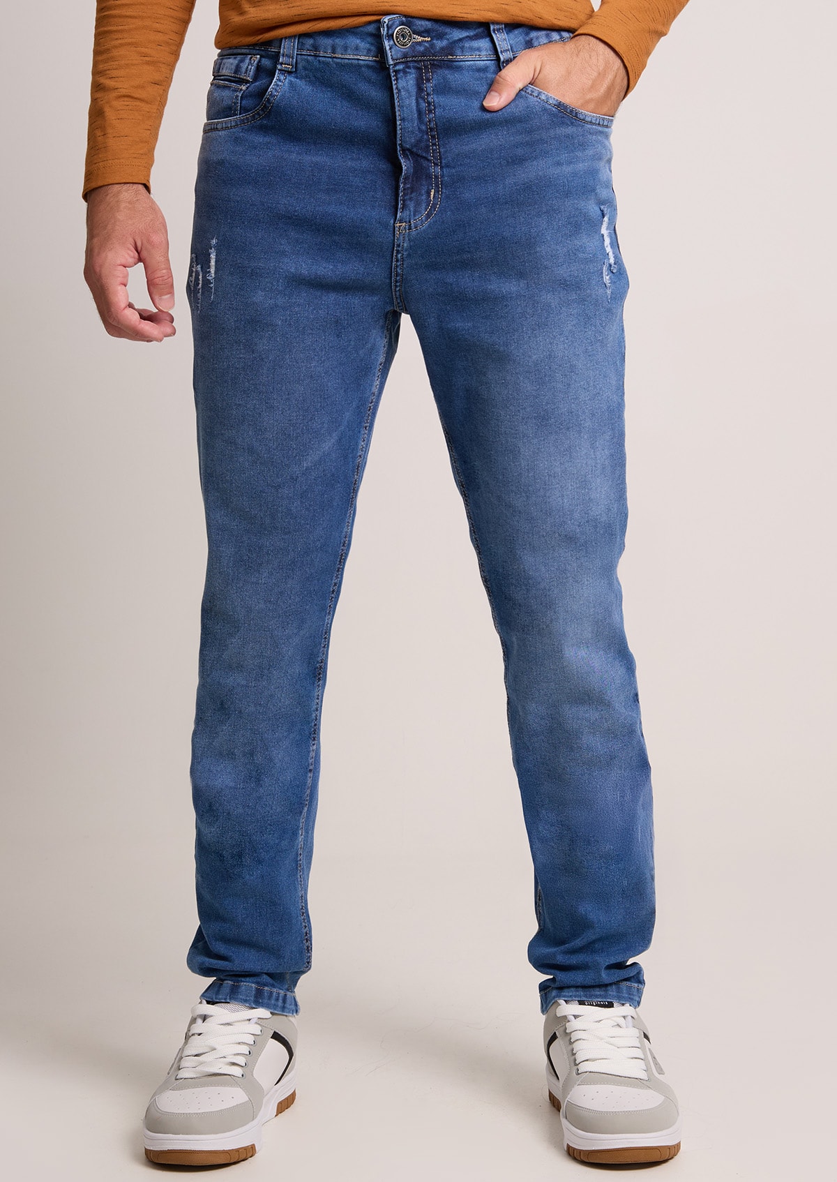 Calça Skinny Jeans Marmorizado com Rasgos - Monjuá