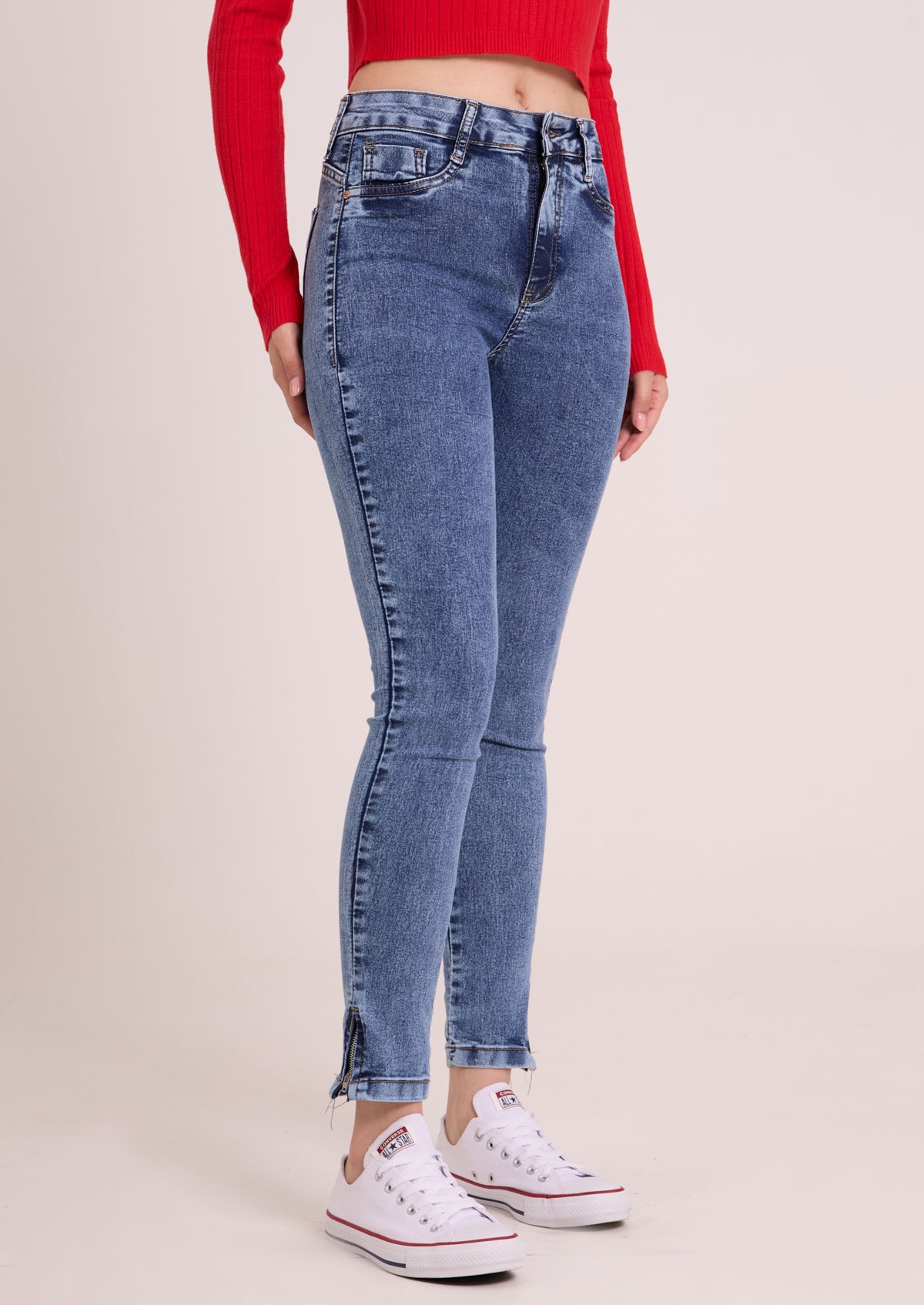 Calça Skinny Jeans Marmorizado com Zíper Lateral - Monjuá