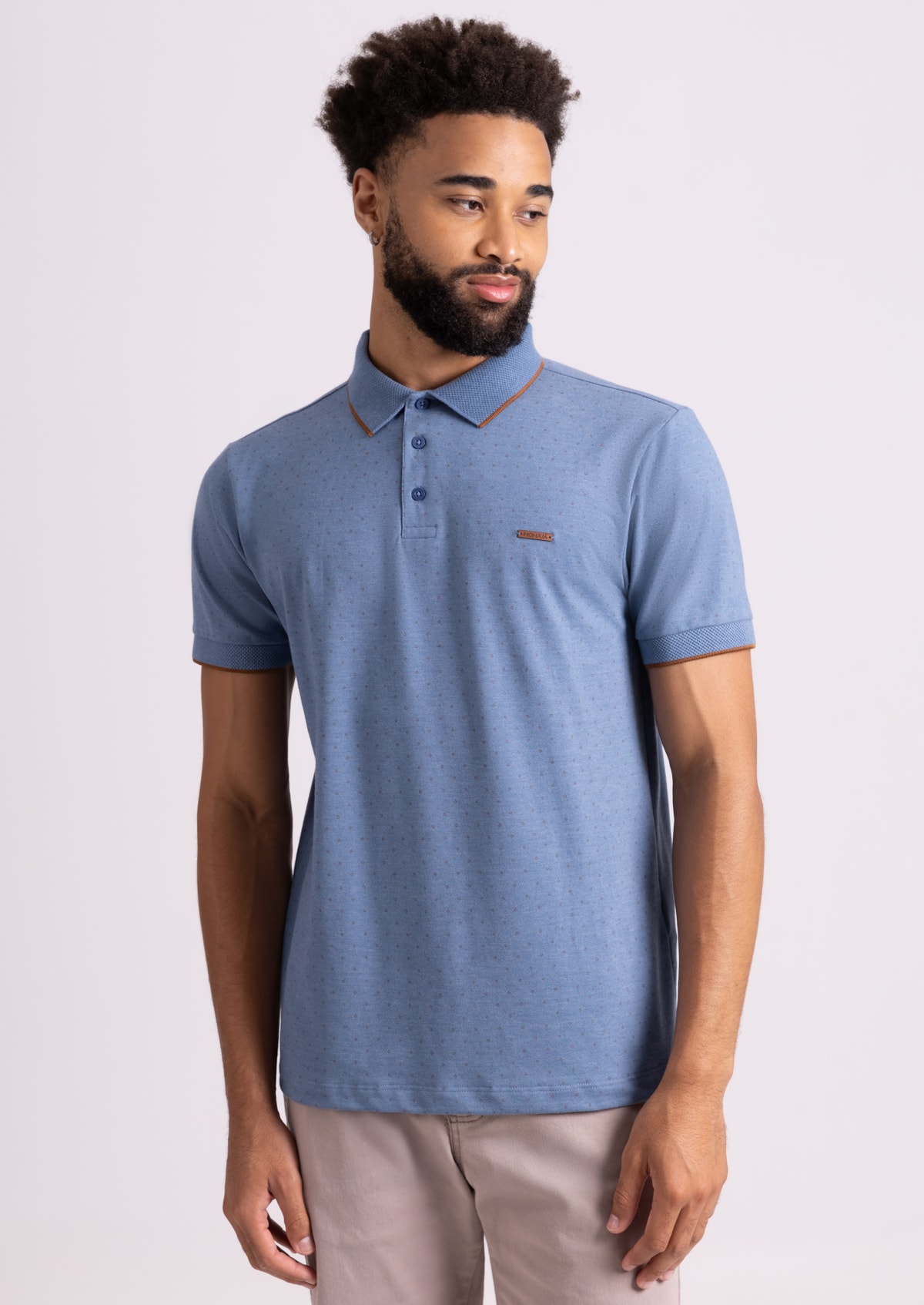 Camila Polo Piquet Manga Curta Azul Estampada - Monjuá