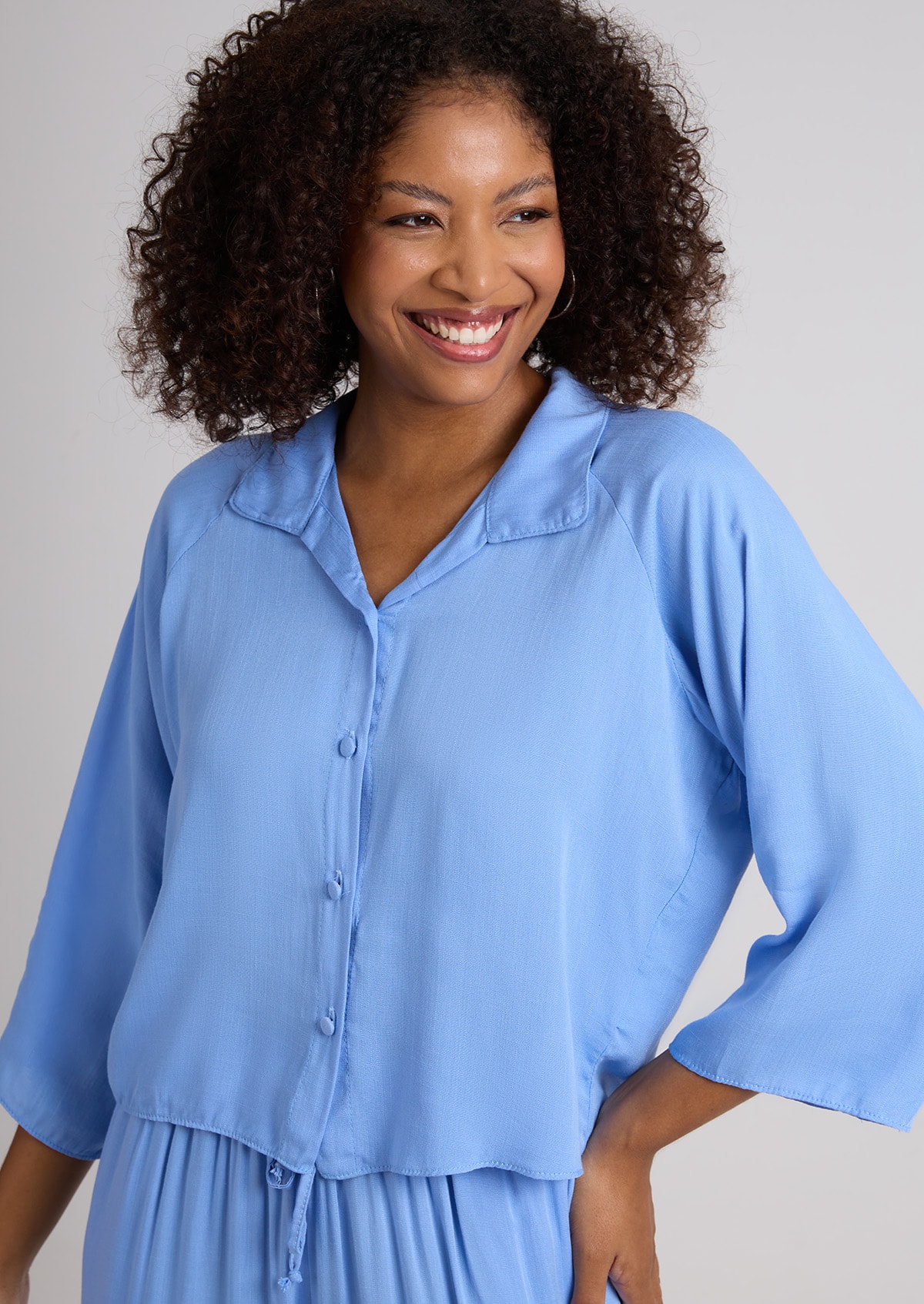 Camisa em Viscose Manga 3/4 Azul - Monjuá