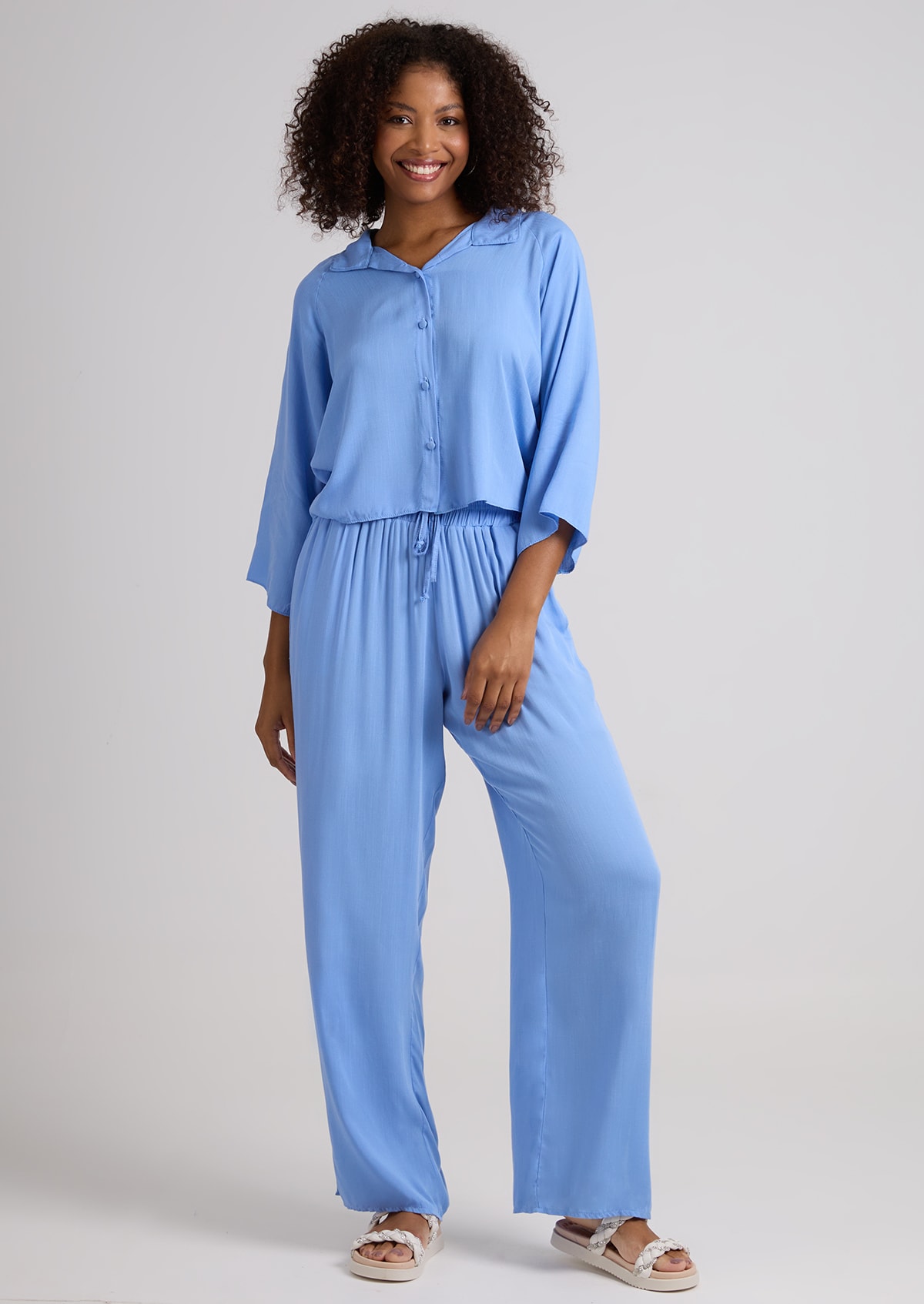 Camisa em Viscose Manga 3/4 Azul - Monjuá