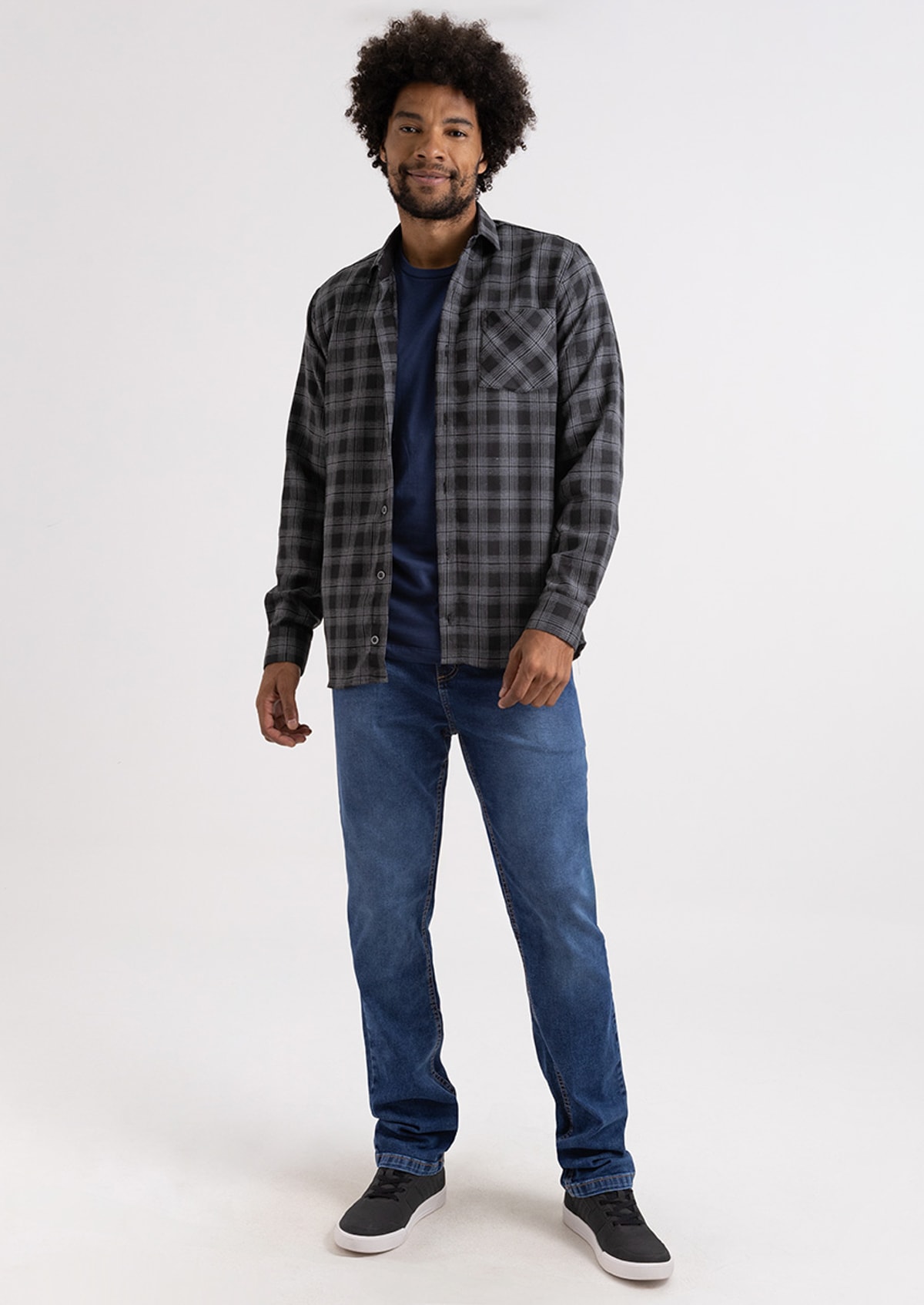 Camisa Flanela Manga Longa Xadrez Cinza - Monjuá