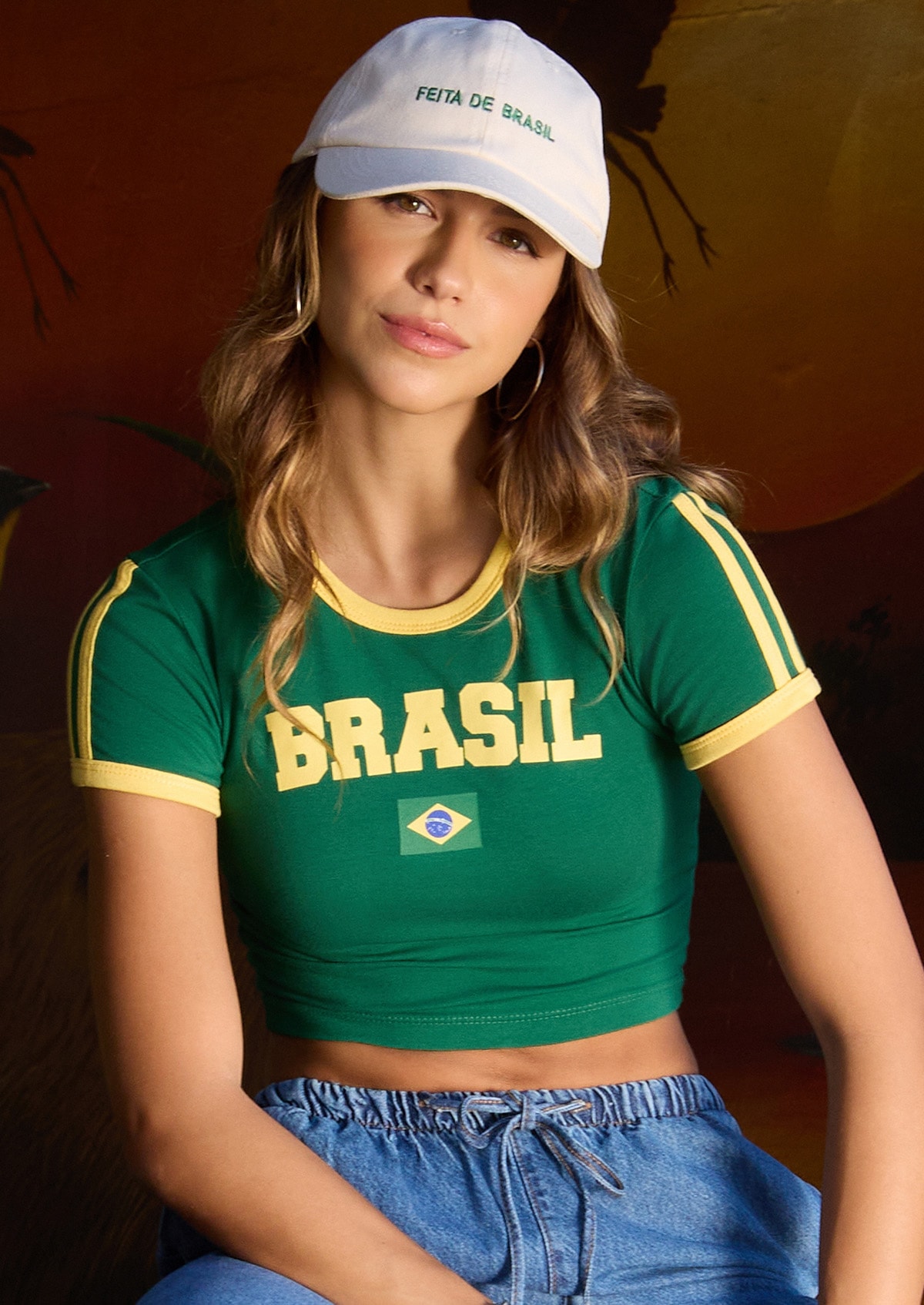 BABYL MIRROR BALL TEE XXLサイズ Camiseta Baby Tee Manga Curta Verde Estampa Brasil - Monjuá