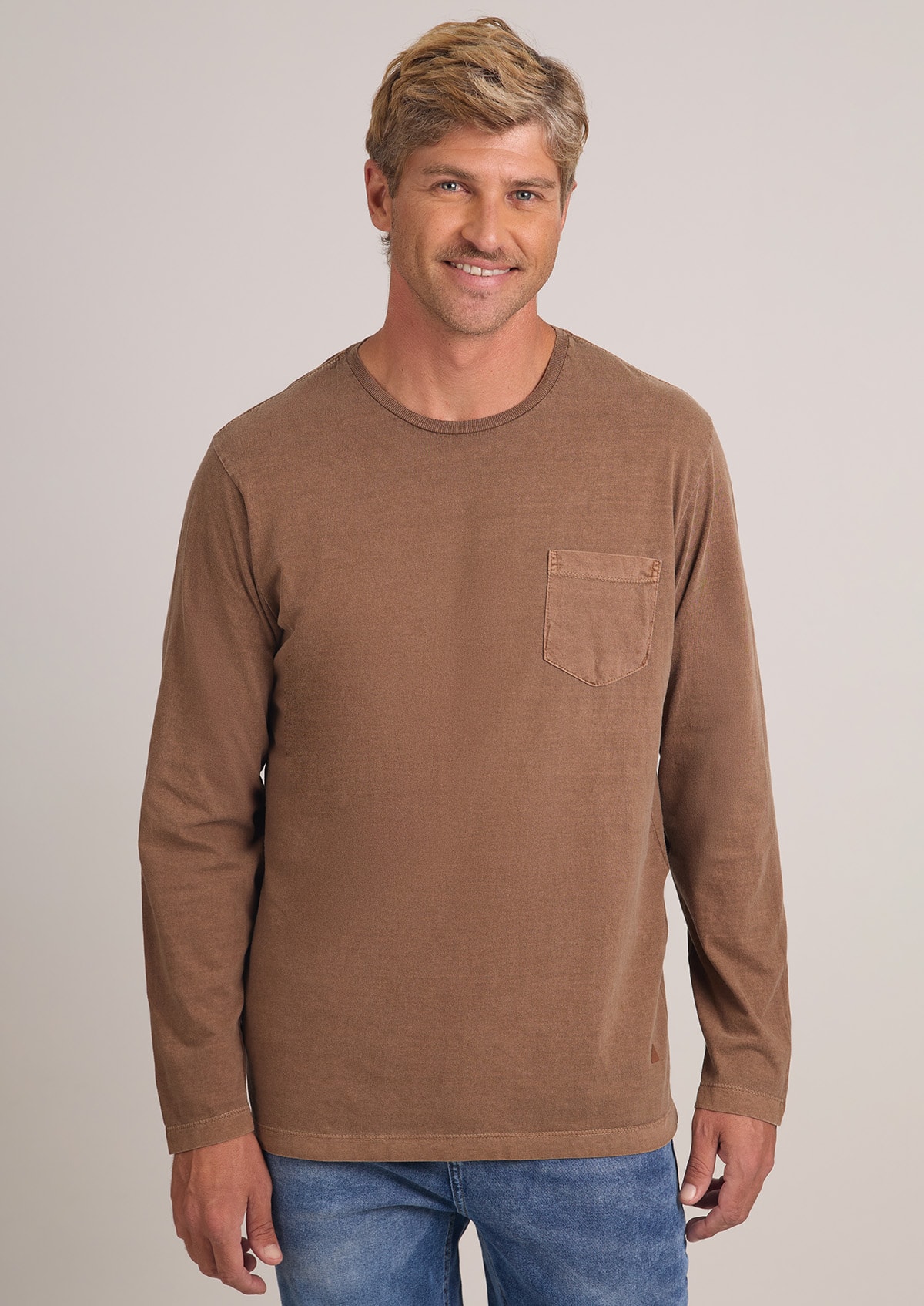 MASU LongSleeb-T 48 Brown ブラウン Camiseta Manga Longa Marrom com Bolso - Monjuá