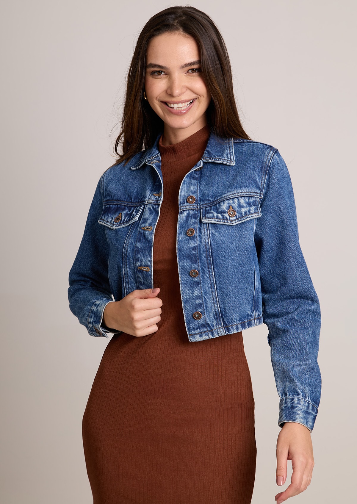 Jaqueta Cropped Jeans Marmorizado - Monjuá