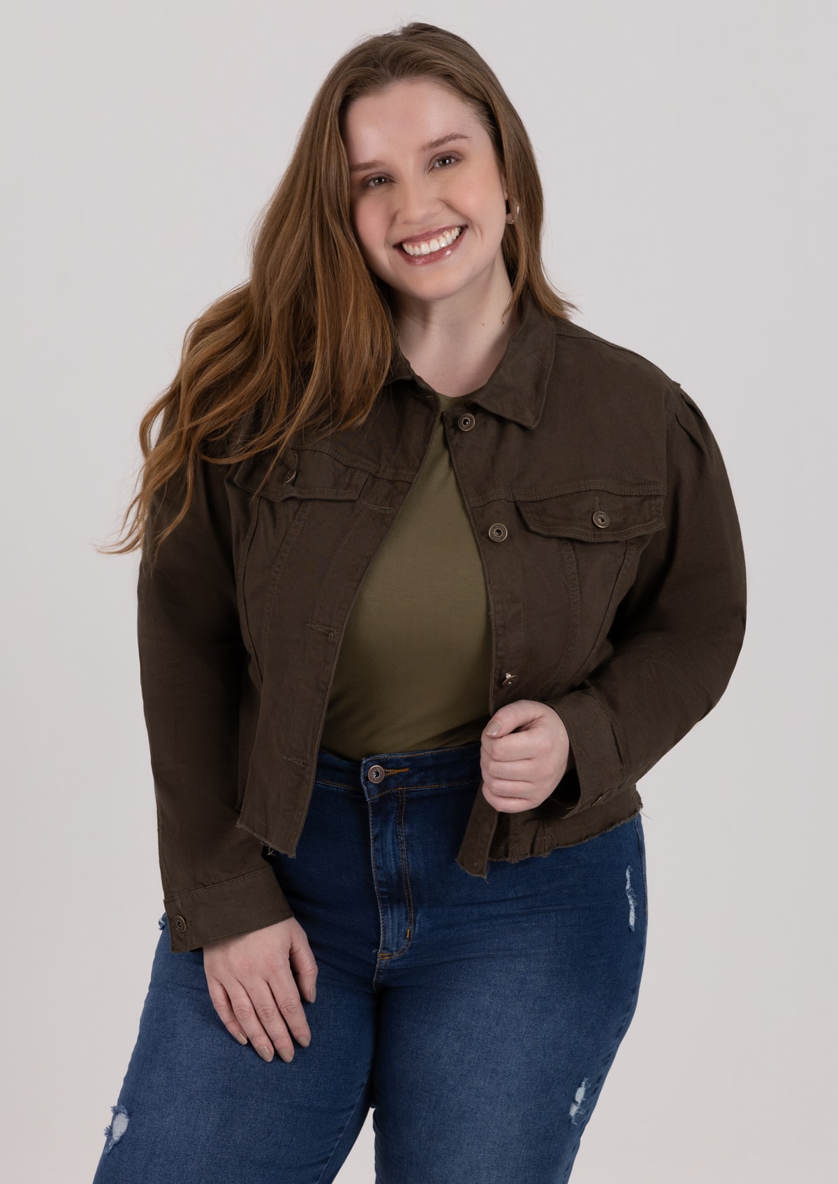 Jaqueta em Sarja Verde Plus Size - Monjuá