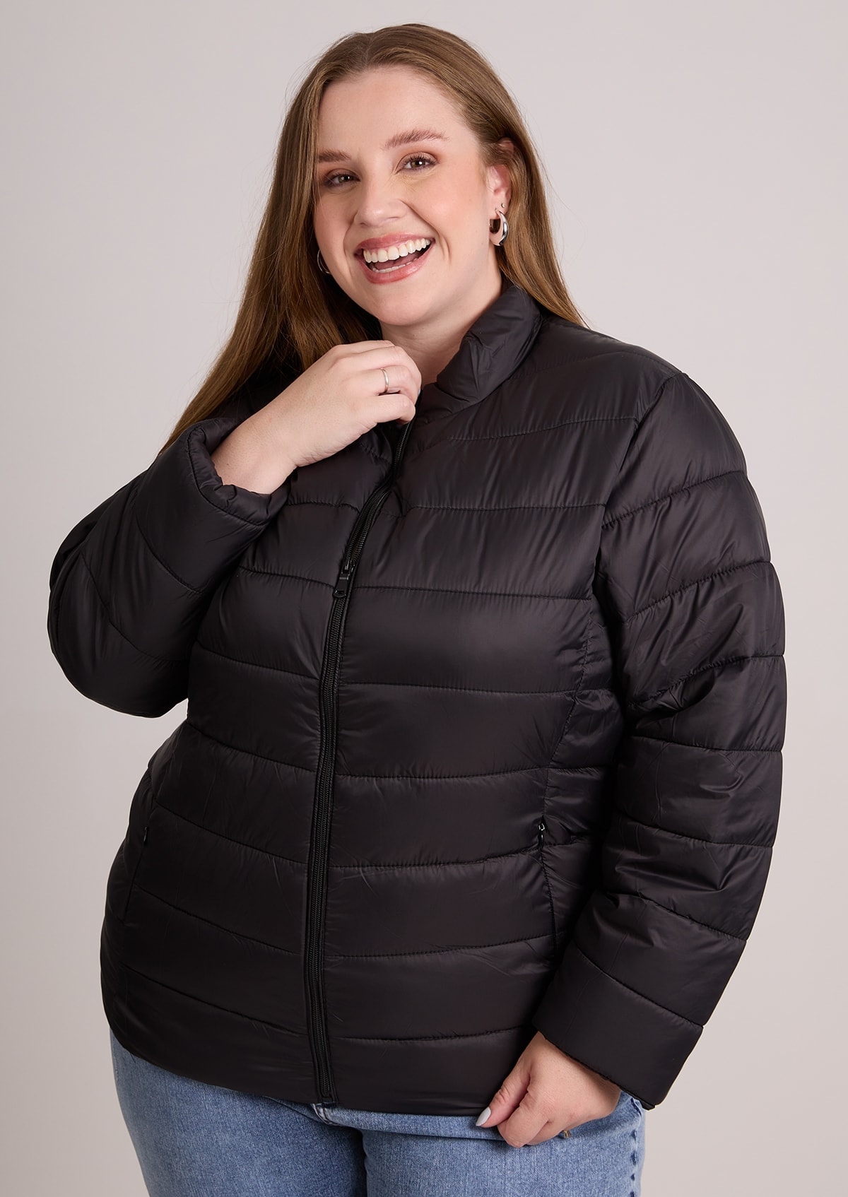 NJ5306 WINTER JACKET 【BLACK】LLサイズ Jaqueta Puffer em Poliamida Preta Plus Size - Monjuá